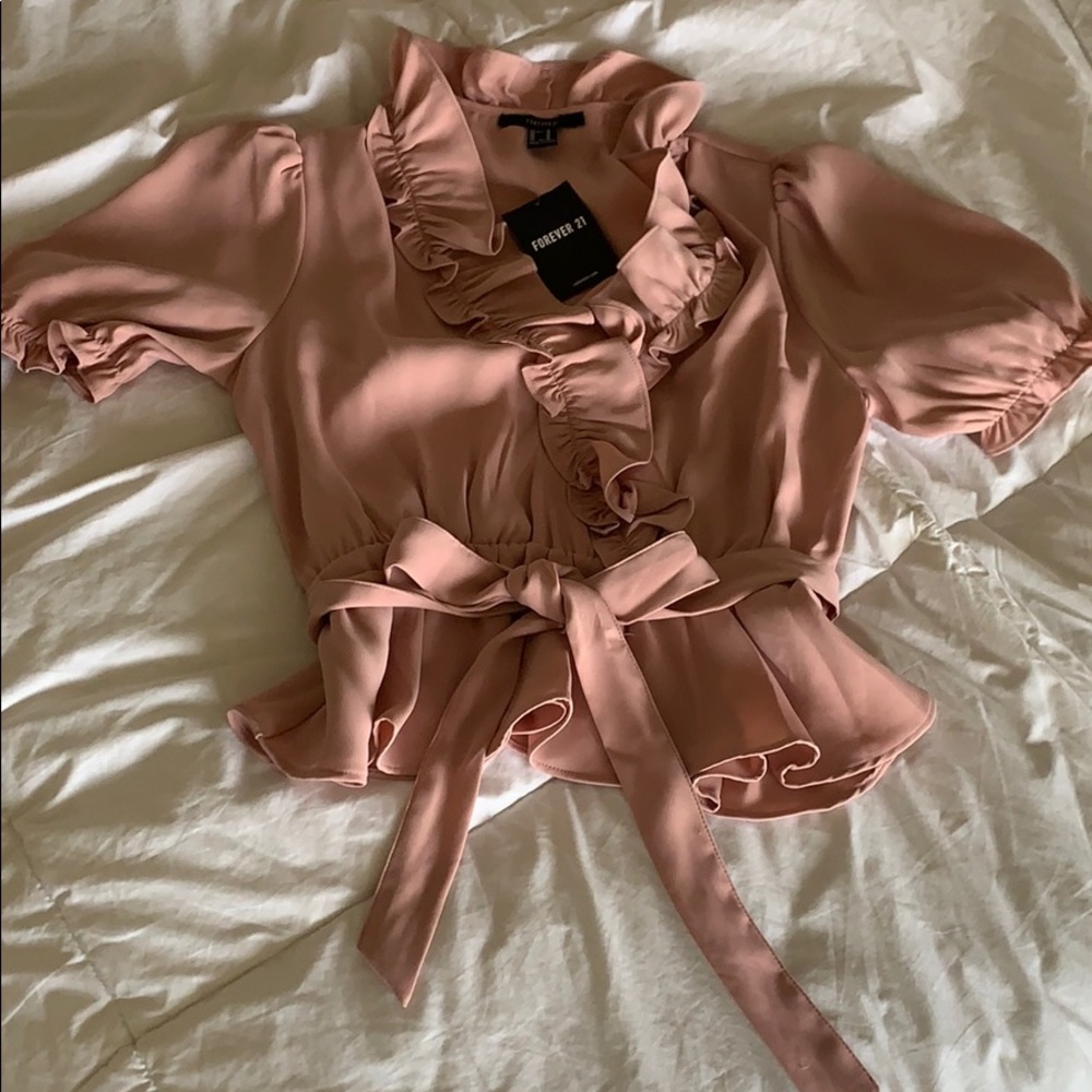 Forever 21 Pink ruffle peasant top